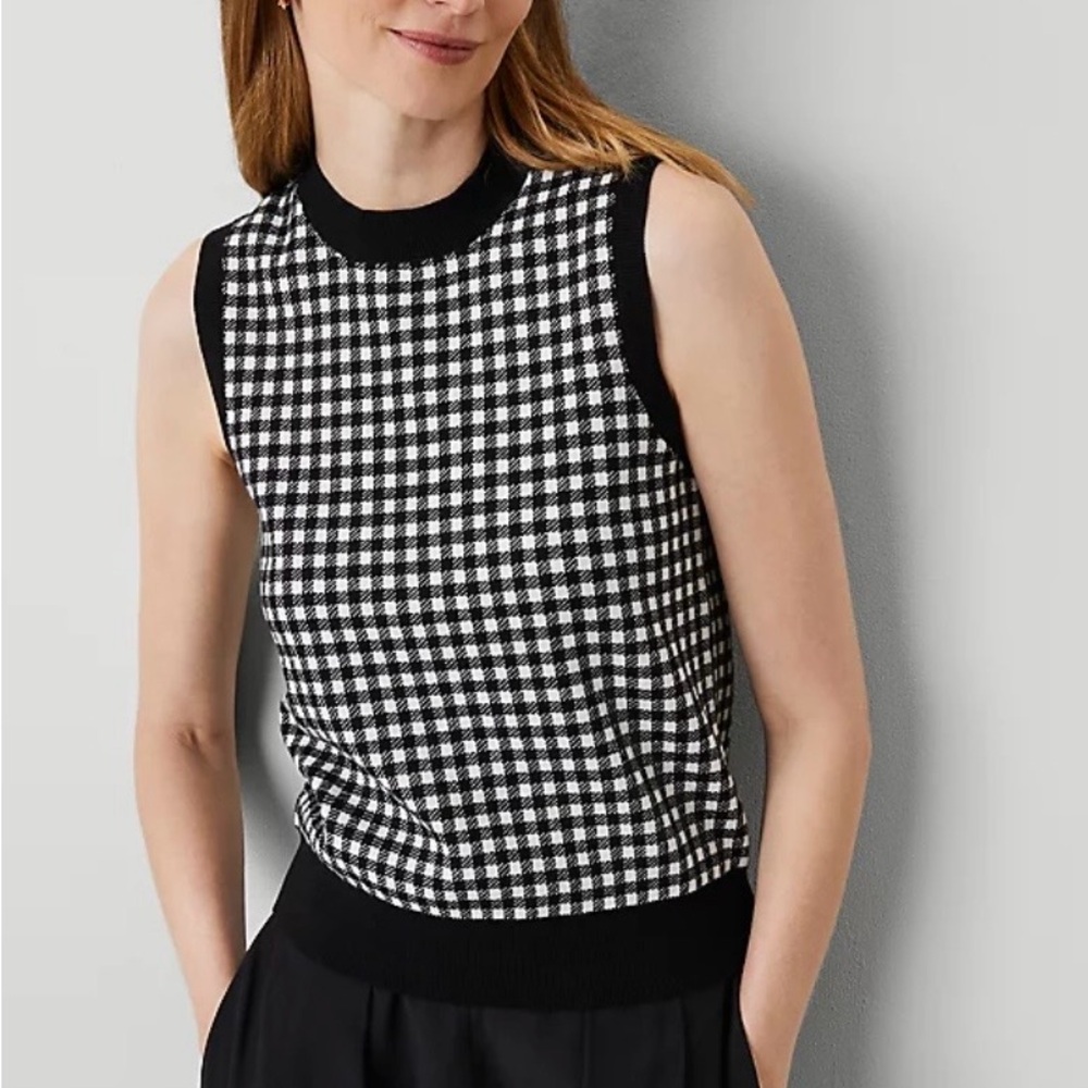 Ann Taylor Black and White Textured Knit Top